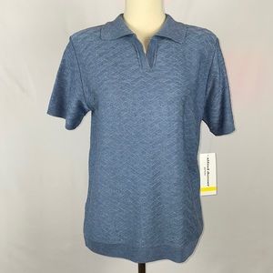 NWT Alfred Dunner Light Blue Short Sleeve Knit Sweater - Size Medium Petite